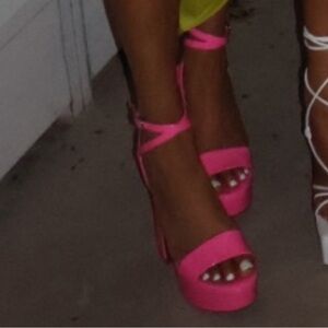 Gianni Bini Patent Ankle Wrap Platform Shoes Hot Pink